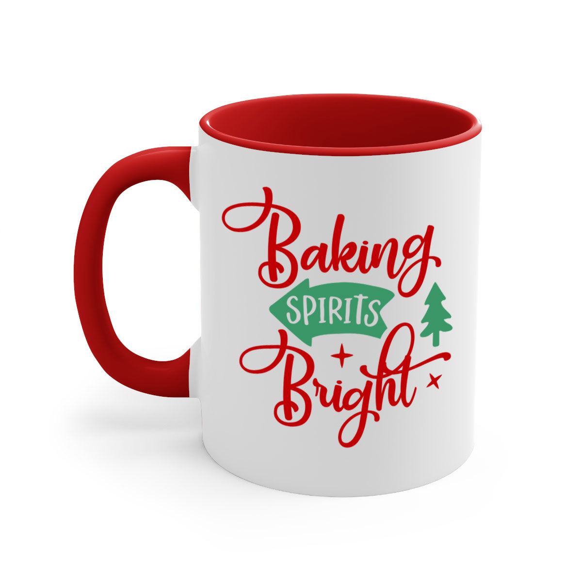 Baking Spirits Bright Christmas Mug with colorful handle and glossy finish, perfect for coffee or tea.