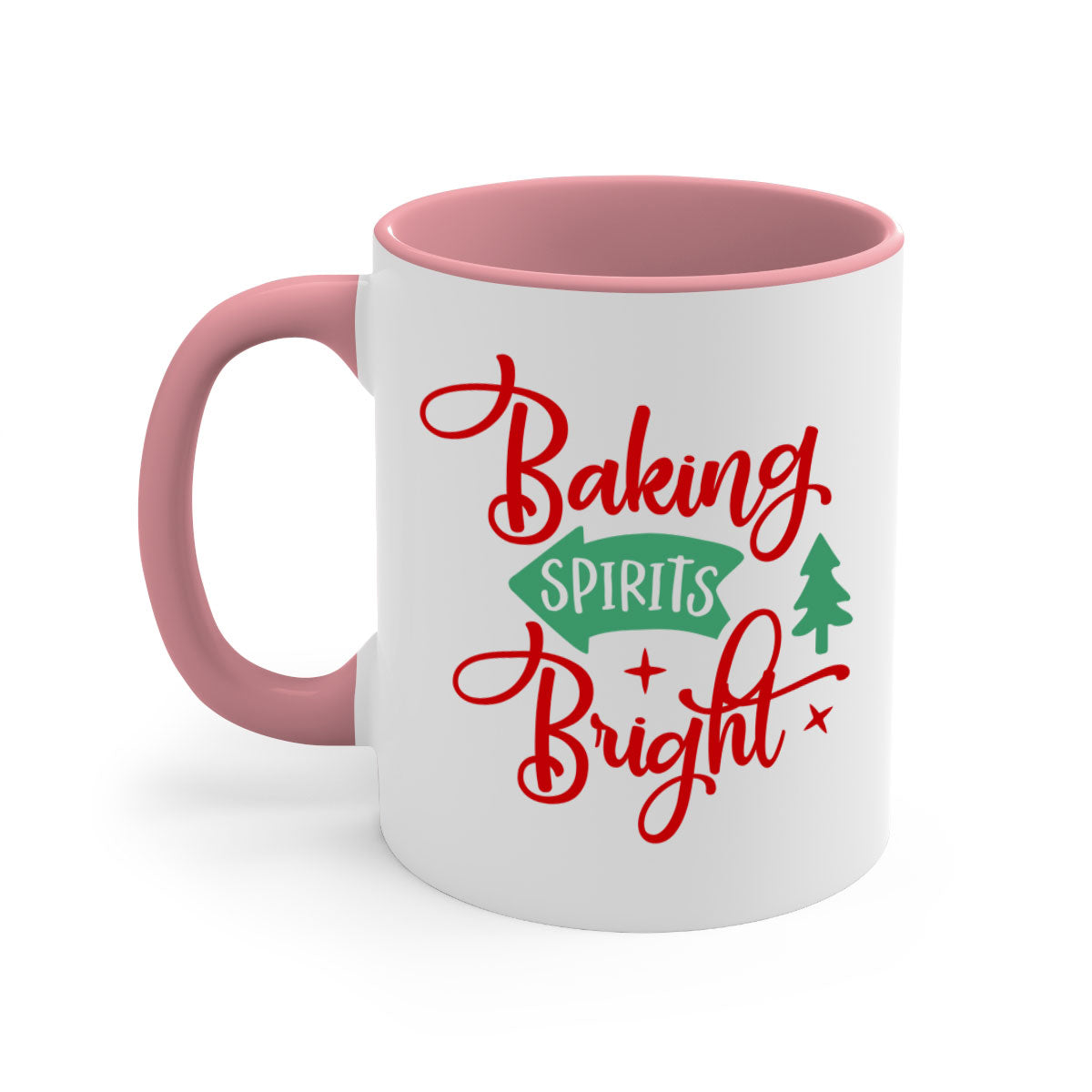 Baking Spirits Bright Christmas Mug with colorful handle and glossy finish, perfect for coffee or tea.