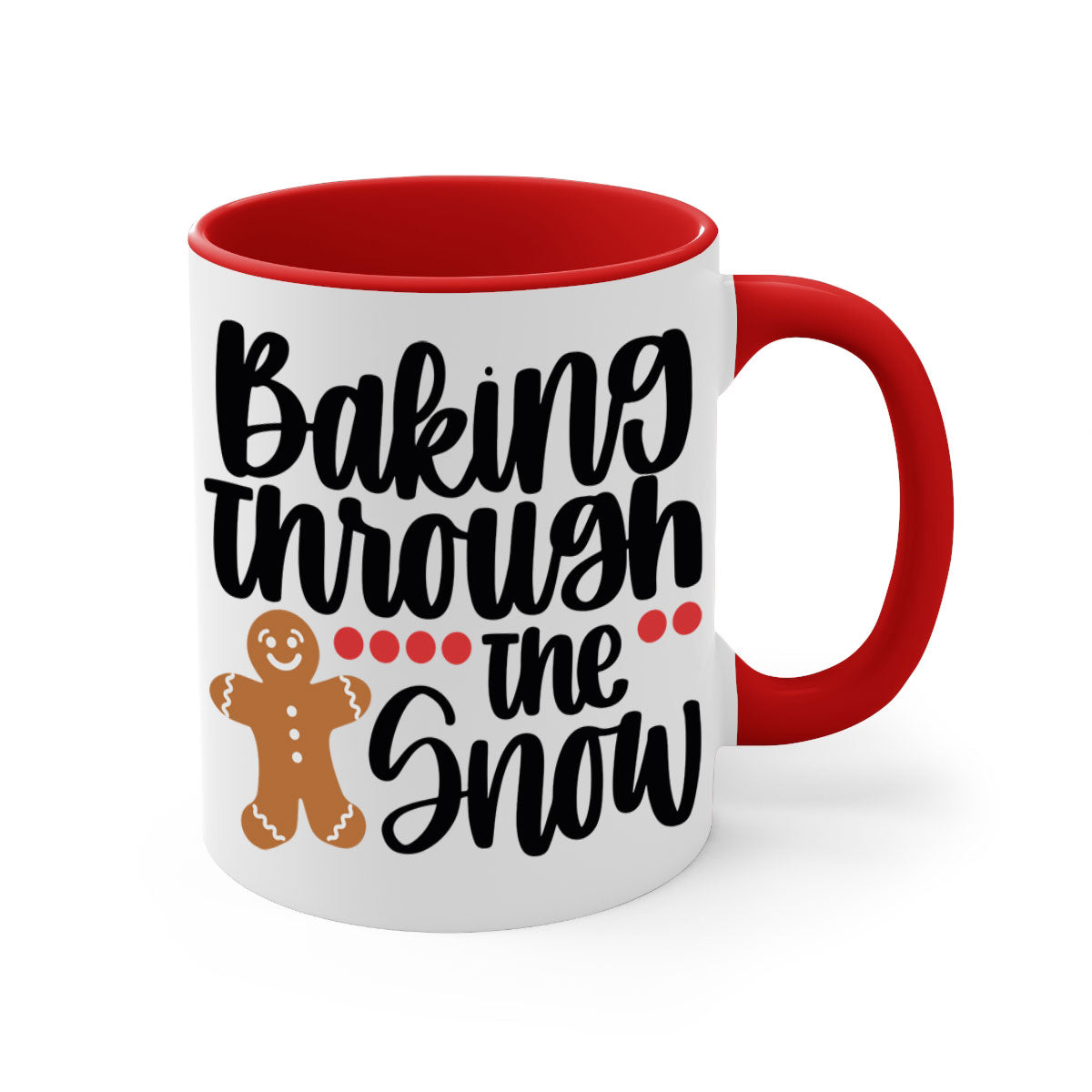 Baking Though the Snow 209# Christmas Mug with colorful handle and glossy finish, perfect for coffee or tea.