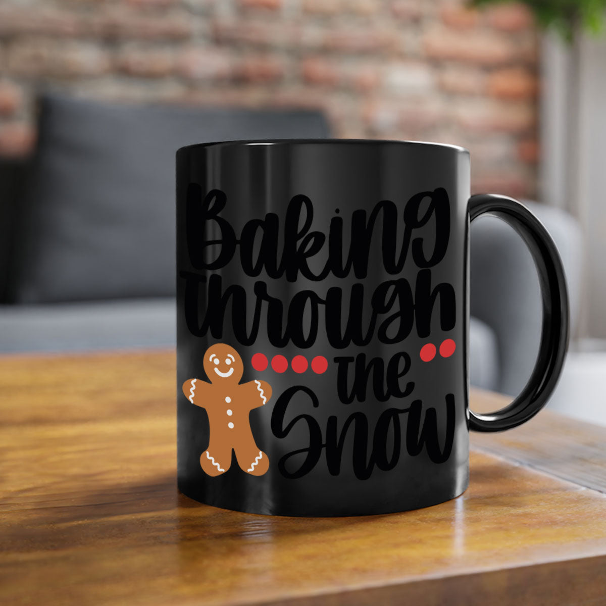 Baking Though the Snow 209# Christmas Mug with colorful handle and glossy finish, perfect for coffee or tea.