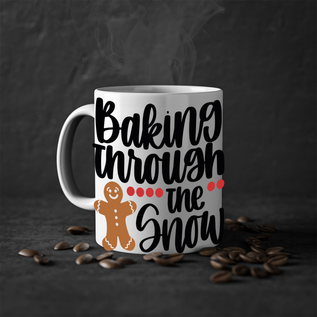 Baking Though the Snow 209# Christmas Mug with colorful handle and glossy finish, perfect for coffee or tea.