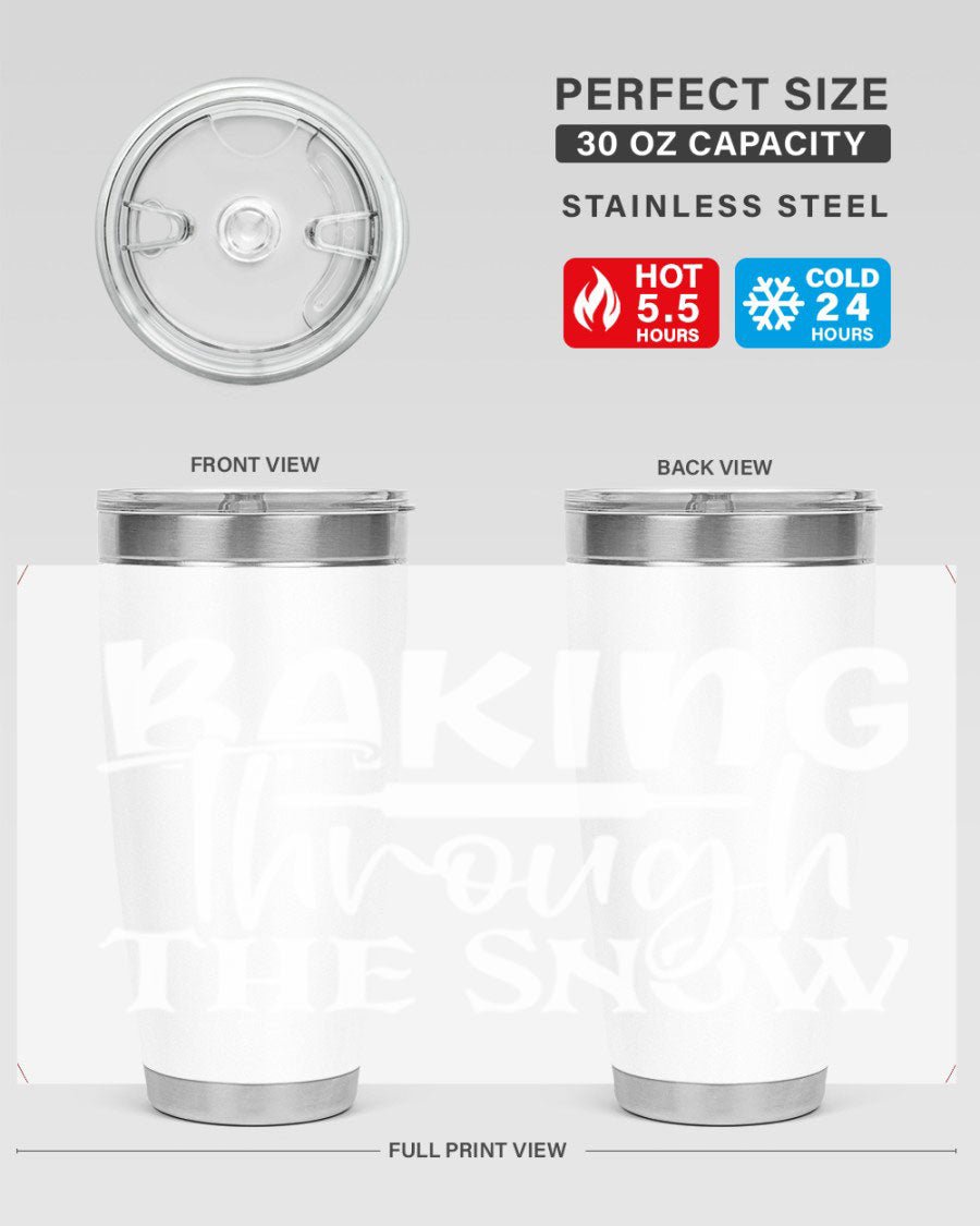 Baking Through the Snow 52# Tumbler, a stylish double wall vacuum stainless steel tumbler with a copper lining, perfect for hot and cold beverages.