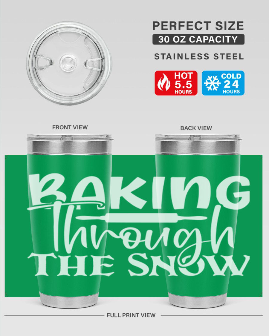 Baking Through the Snow 52# Tumbler, a stylish double wall vacuum stainless steel tumbler with a copper lining, perfect for hot and cold beverages.