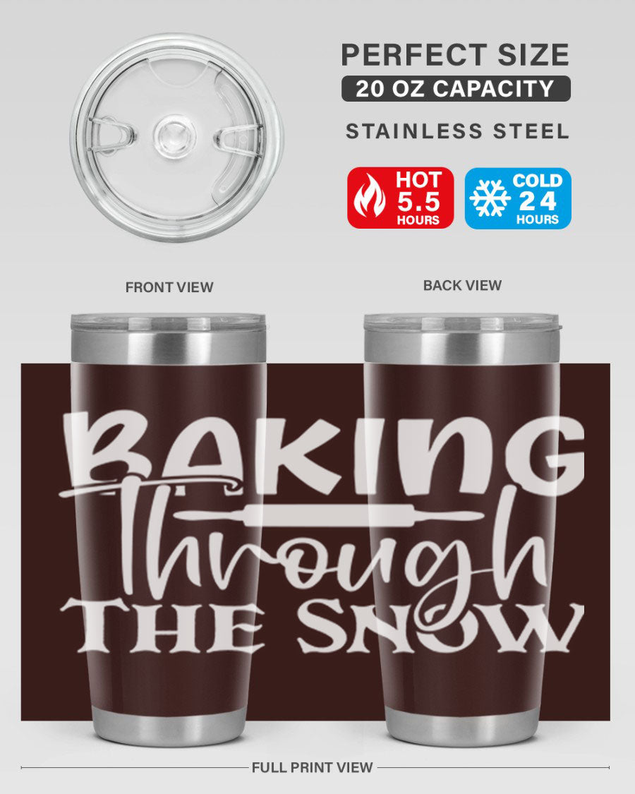 Baking Through the Snow 52# Tumbler, a stylish double wall vacuum stainless steel tumbler with a copper lining, perfect for hot and cold beverages.