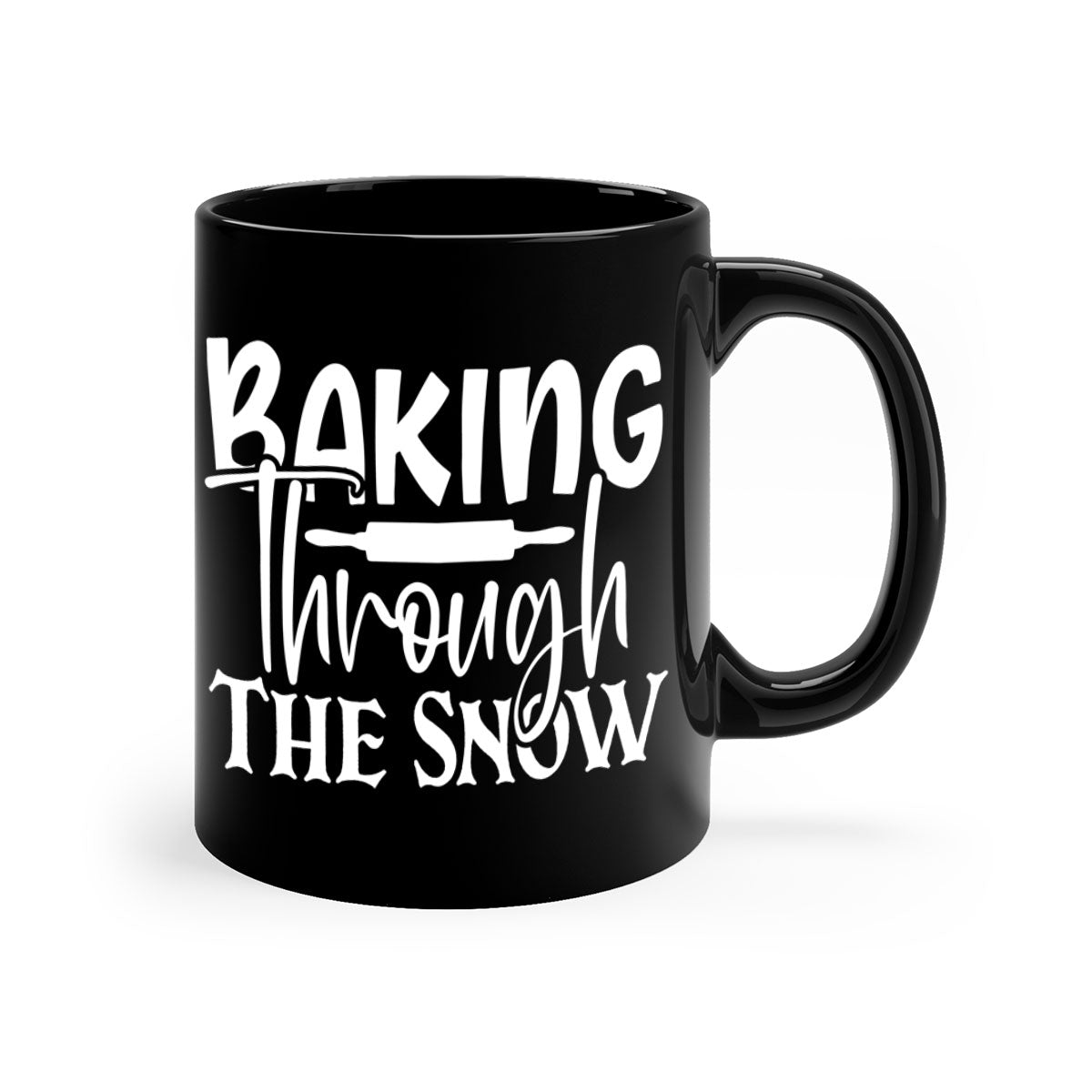 Baking Through the Snow 52# Mug with two-tone design, featuring a colored handle and glossy finish, available in multiple colors.