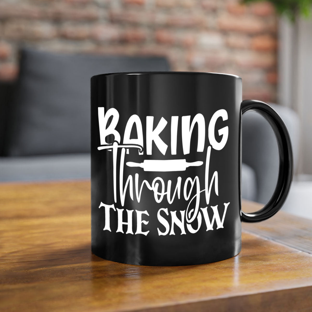 Baking Through the Snow 52# Mug with two-tone design, featuring a colored handle and glossy finish, available in multiple colors.