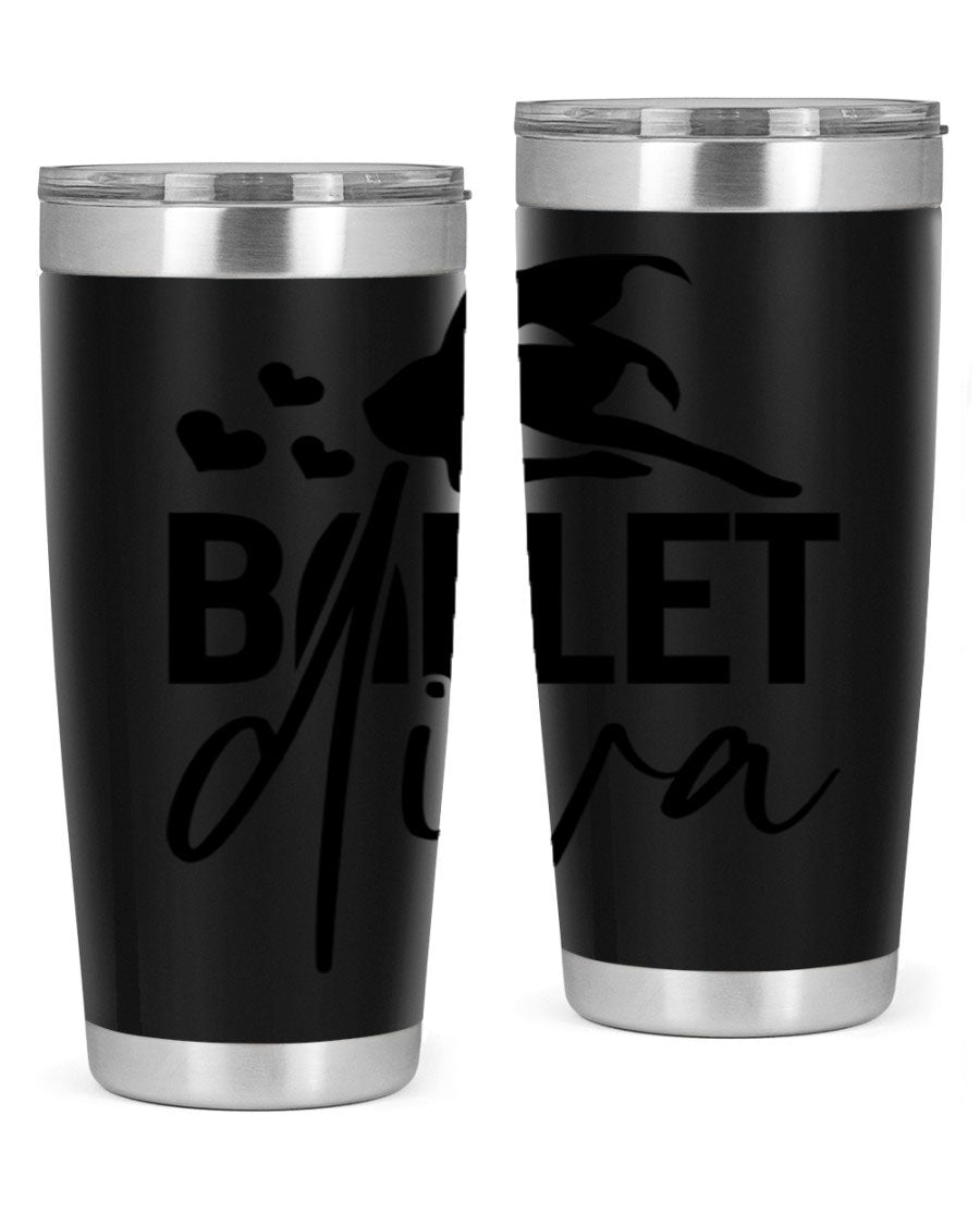 Ballet Diva 20oz Tumbler featuring a stylish ballet design, made of stainless steel with a copper lining, perfect for hot and cold beverages.