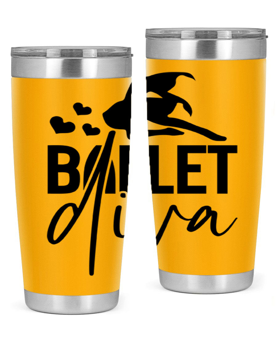 Ballet Diva 20oz Tumbler featuring a stylish ballet design, made of stainless steel with a copper lining, perfect for hot and cold beverages.