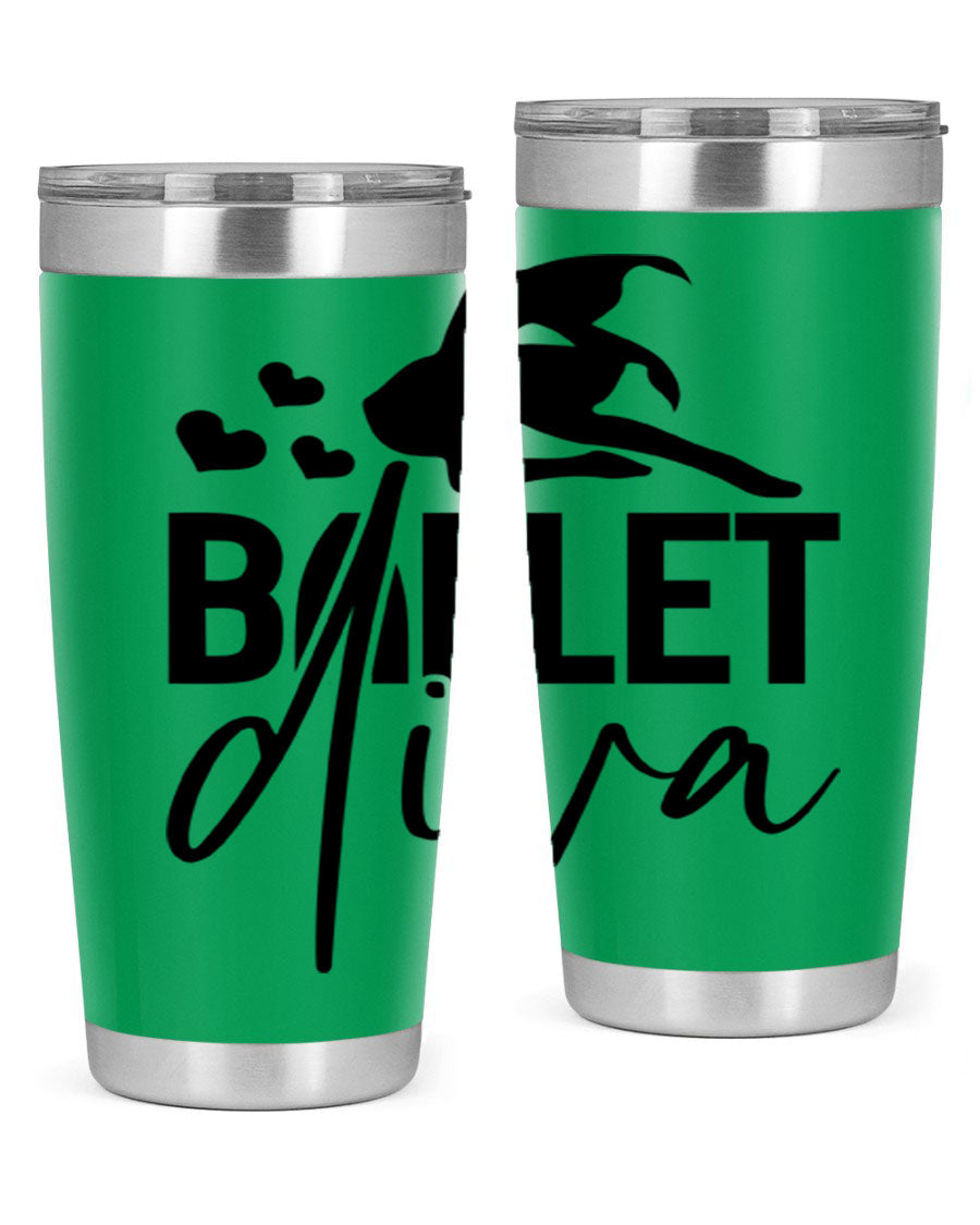 Ballet Diva 20oz Tumbler featuring a stylish ballet design, made of stainless steel with a copper lining, perfect for hot and cold beverages.