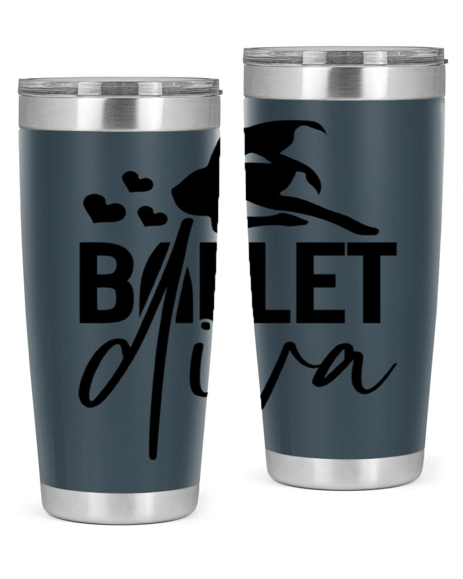 Ballet Diva 20oz Tumbler featuring a stylish ballet design, made of stainless steel with a copper lining, perfect for hot and cold beverages.