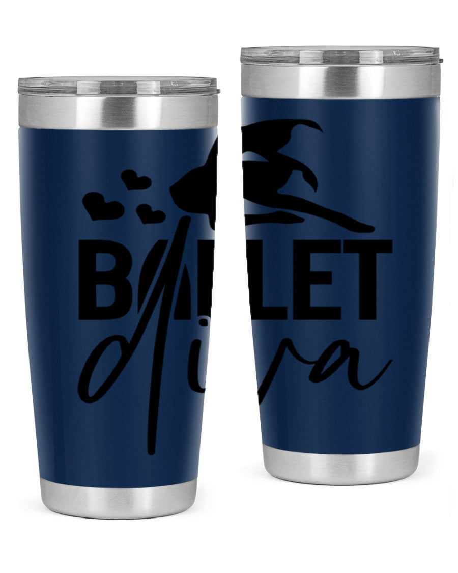 Ballet Diva 20oz Tumbler featuring a stylish ballet design, made of stainless steel with a copper lining, perfect for hot and cold beverages.