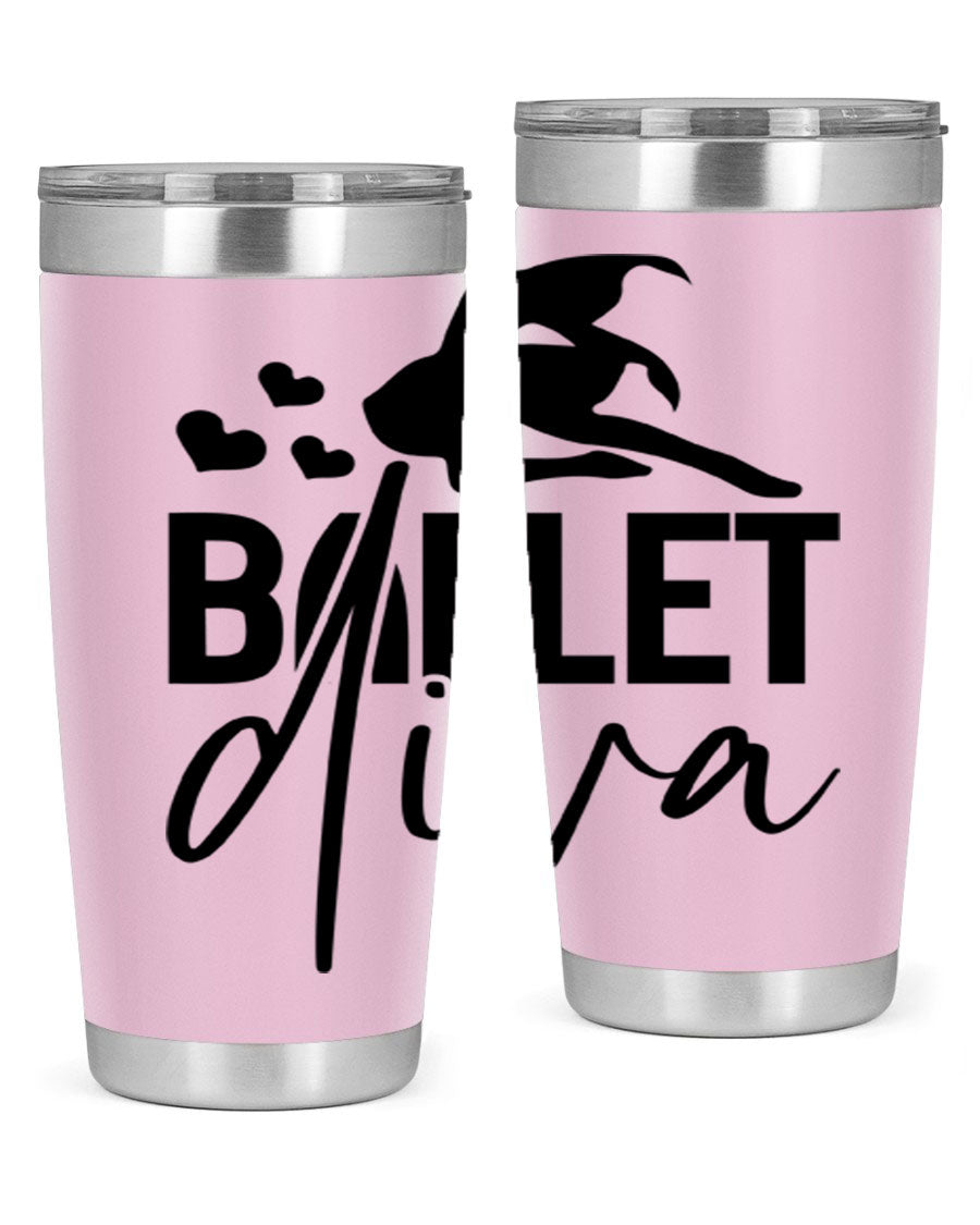 Ballet Diva 20oz Tumbler featuring a stylish ballet design, made of stainless steel with a copper lining, perfect for hot and cold beverages.