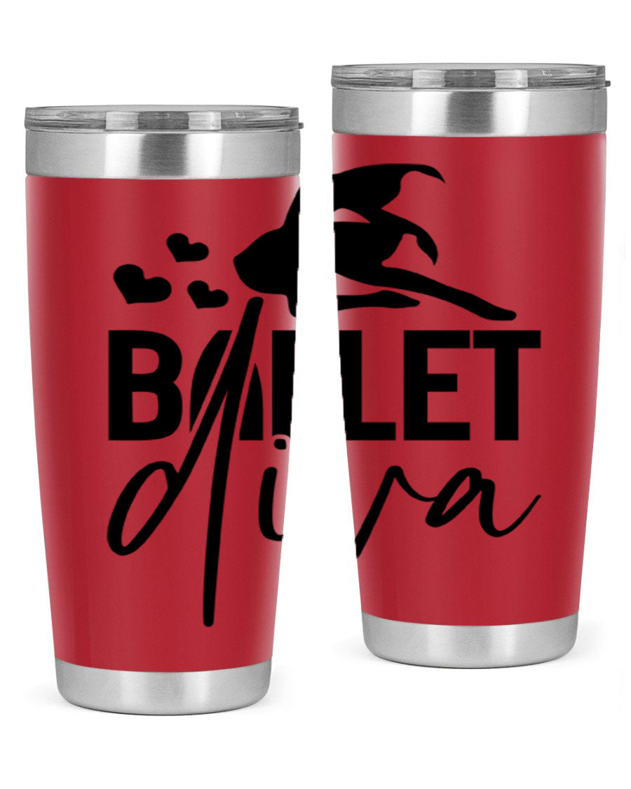 Ballet Diva 20oz Tumbler featuring a stylish ballet design, made of stainless steel with a copper lining, perfect for hot and cold beverages.