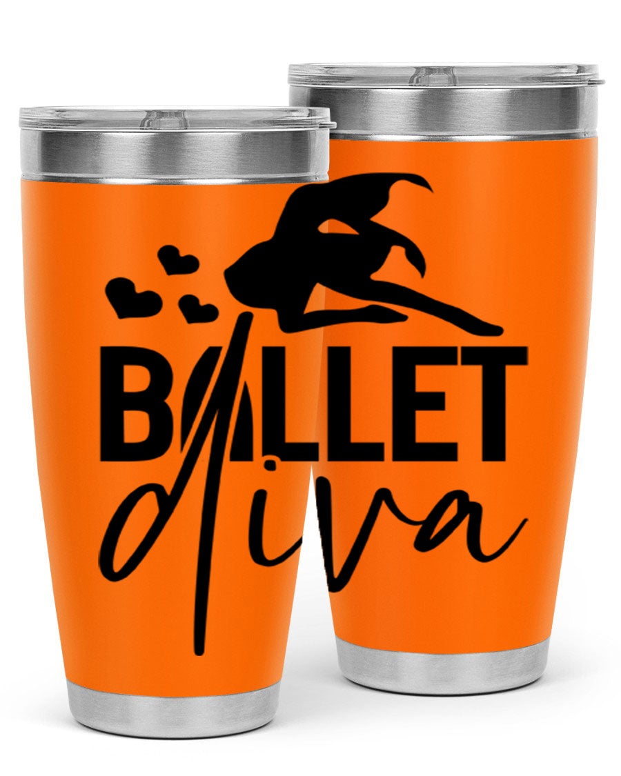 Ballet Diva 20oz Tumbler featuring a stylish ballet design, made of stainless steel with a copper lining, perfect for hot and cold beverages.