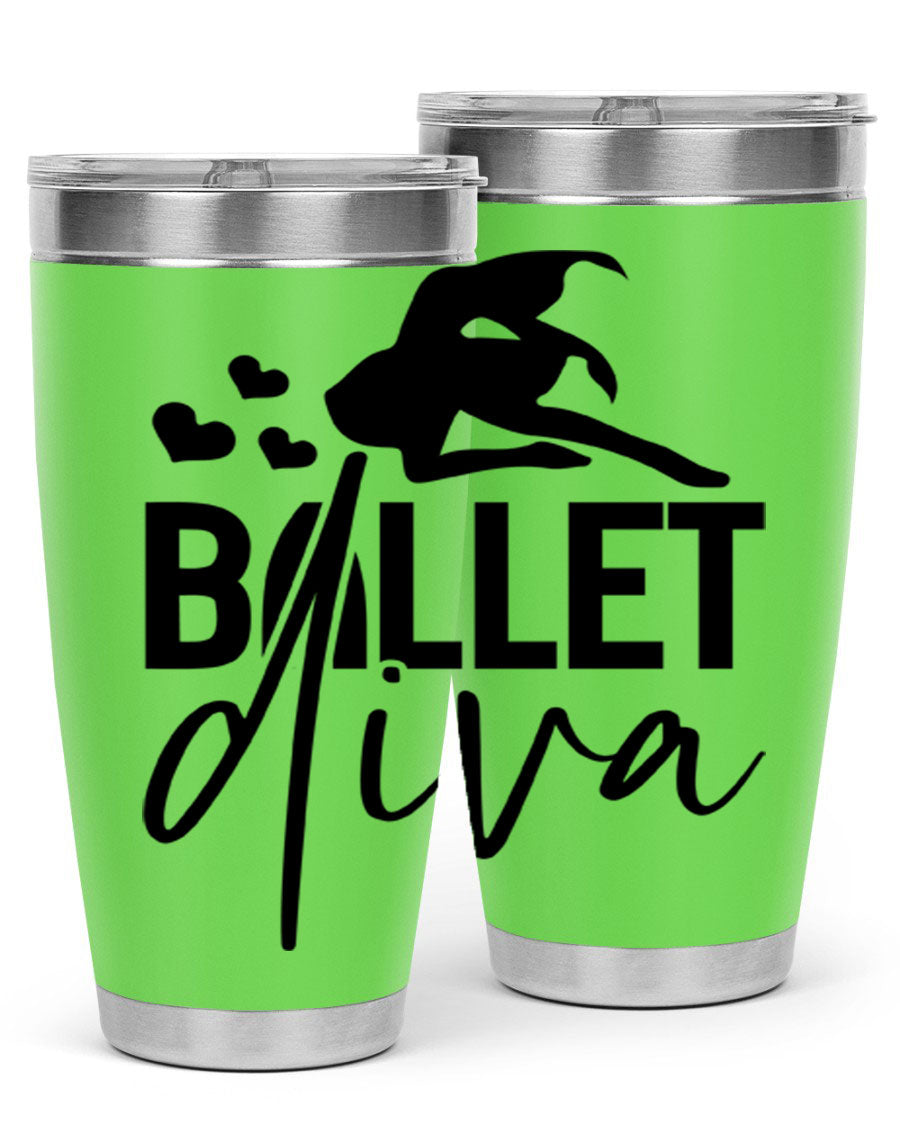 Ballet Diva 20oz Tumbler featuring a stylish ballet design, made of stainless steel with a copper lining, perfect for hot and cold beverages.