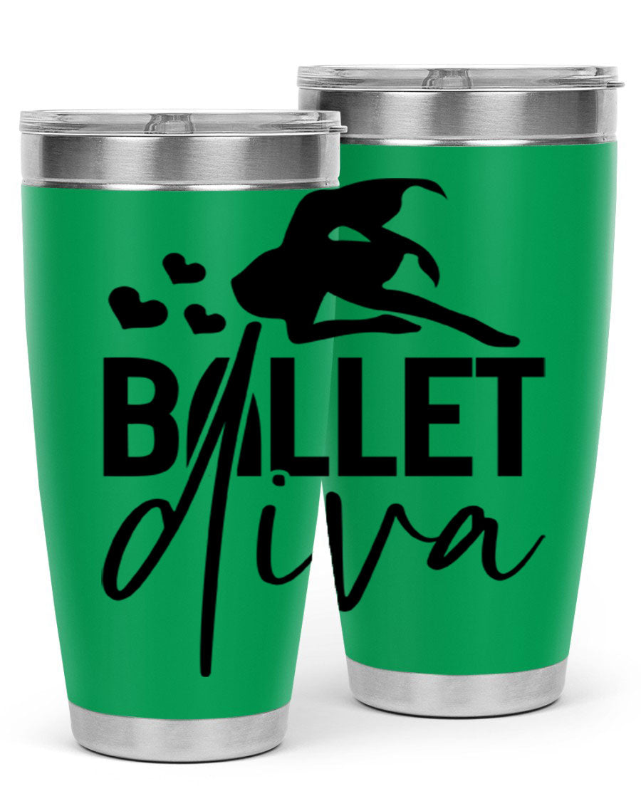 Ballet Diva 20oz Tumbler featuring a stylish ballet design, made of stainless steel with a copper lining, perfect for hot and cold beverages.