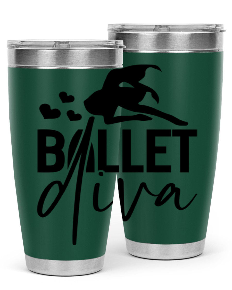 Ballet Diva 20oz Tumbler featuring a stylish ballet design, made of stainless steel with a copper lining, perfect for hot and cold beverages.