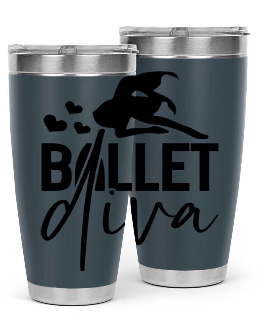 Ballet Diva 20oz Tumbler featuring a stylish ballet design, made of stainless steel with a copper lining, perfect for hot and cold beverages.