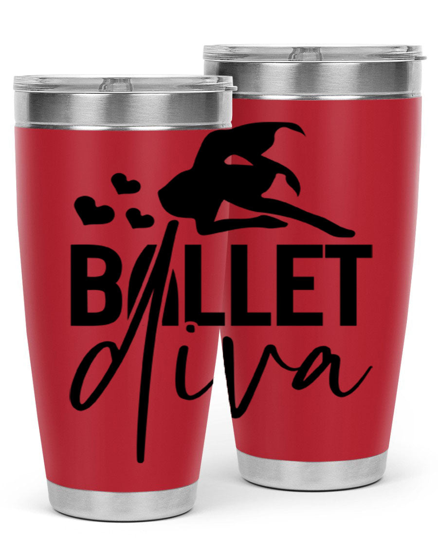 Ballet Diva 20oz Tumbler featuring a stylish ballet design, made of stainless steel with a copper lining, perfect for hot and cold beverages.