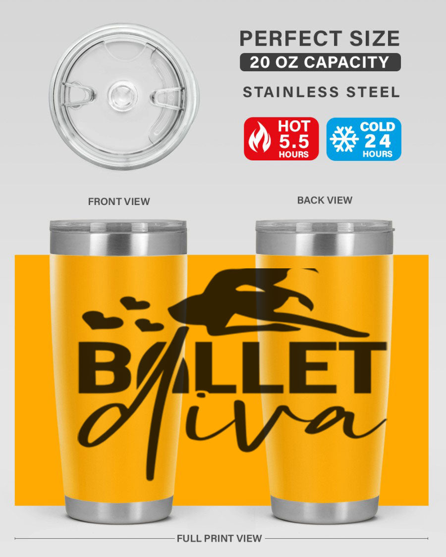 Ballet Diva 20oz Tumbler featuring a stylish ballet design, made of stainless steel with a copper lining, perfect for hot and cold beverages.