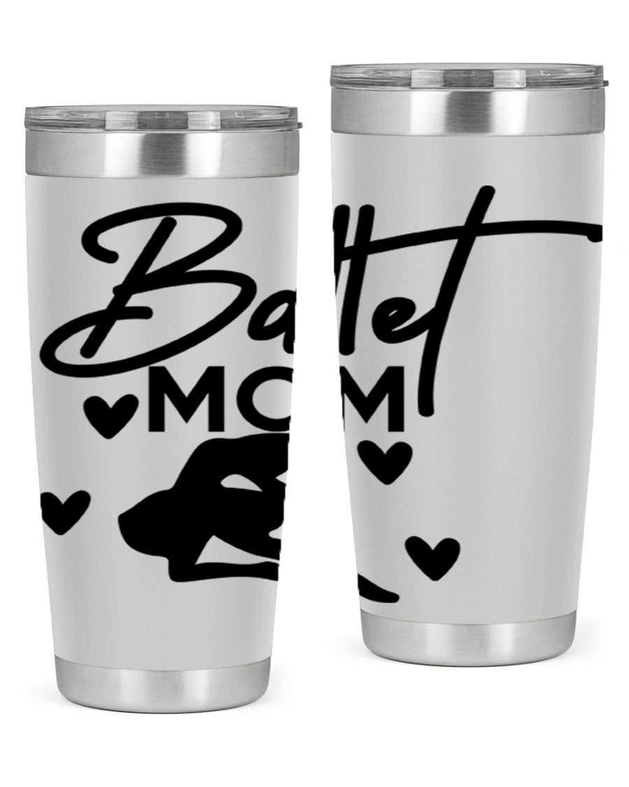 Ballet Mom 10# Tumbler in stainless steel with a stylish ballet-themed design, showcasing its double wall vacuum insulation and drink-thru lid.