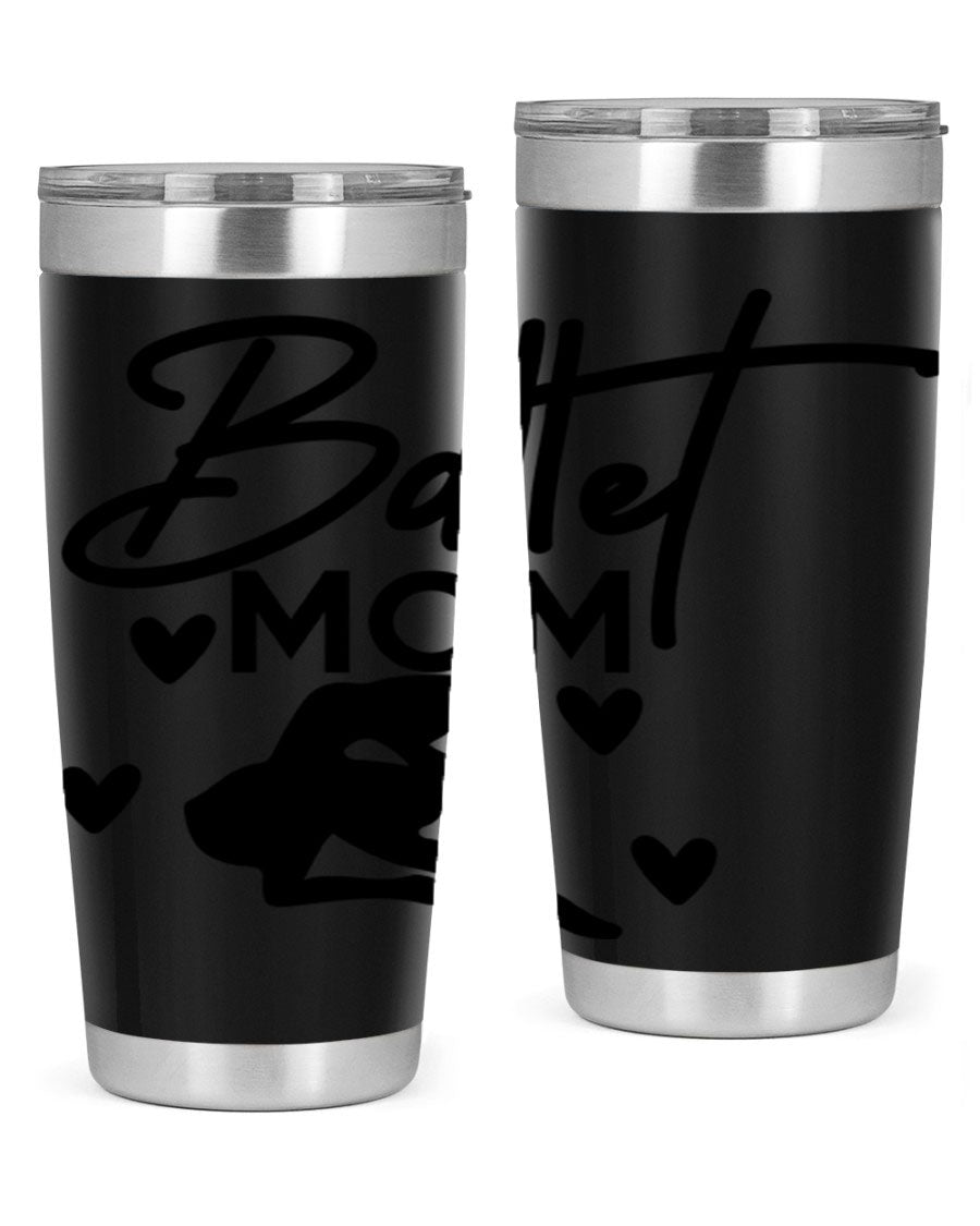 Ballet Mom 10# Tumbler in stainless steel with a stylish ballet-themed design, showcasing its double wall vacuum insulation and drink-thru lid.