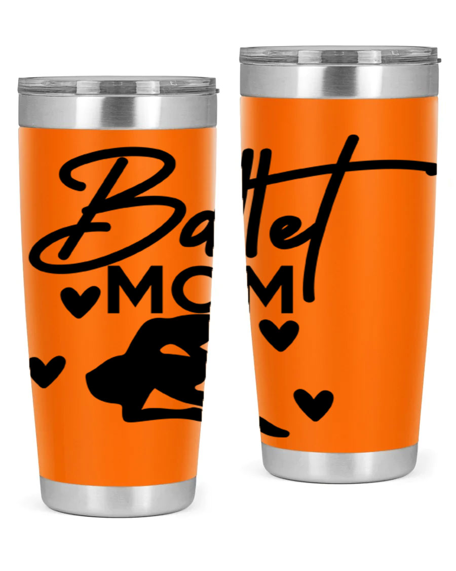 Ballet Mom 10# Tumbler in stainless steel with a stylish ballet-themed design, showcasing its double wall vacuum insulation and drink-thru lid.