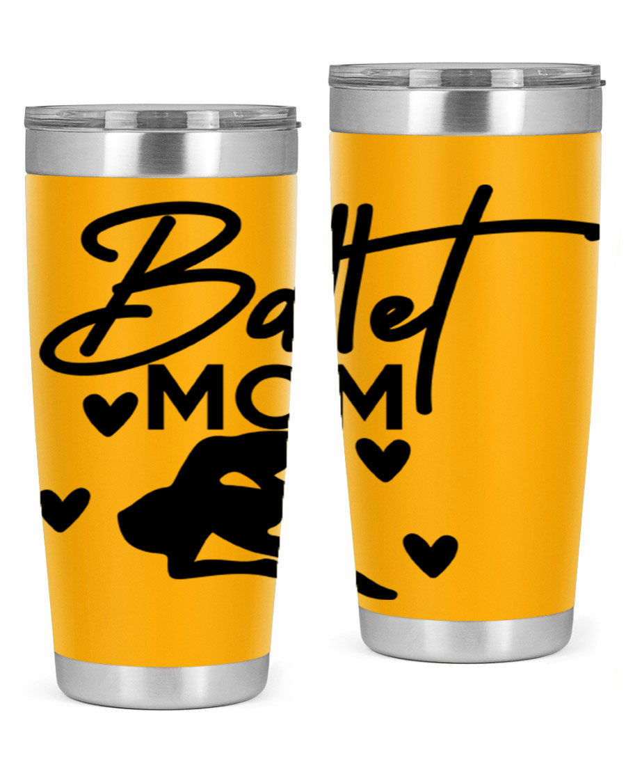 Ballet Mom 10# Tumbler in stainless steel with a stylish ballet-themed design, showcasing its double wall vacuum insulation and drink-thru lid.