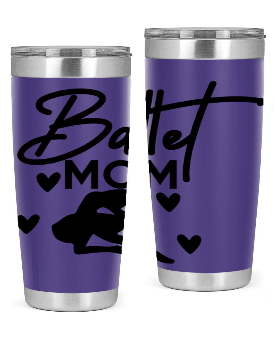 Ballet Mom 10# Tumbler in stainless steel with a stylish ballet-themed design, showcasing its double wall vacuum insulation and drink-thru lid.
