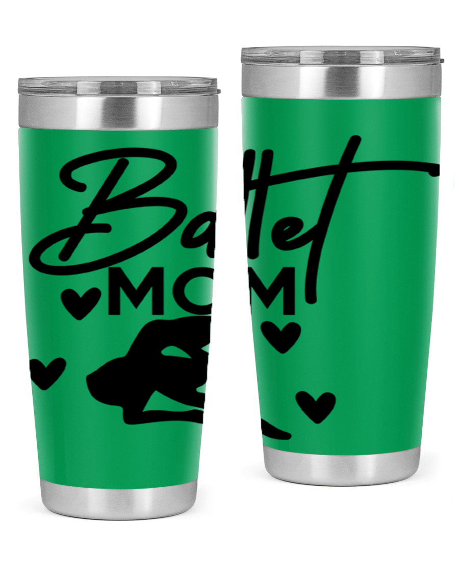 Ballet Mom 10# Tumbler in stainless steel with a stylish ballet-themed design, showcasing its double wall vacuum insulation and drink-thru lid.