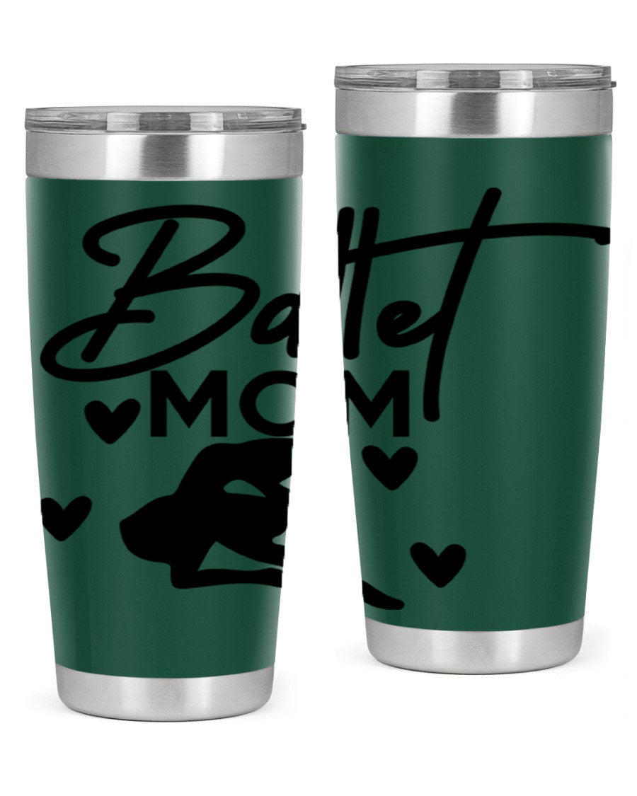 Ballet Mom 10# Tumbler in stainless steel with a stylish ballet-themed design, showcasing its double wall vacuum insulation and drink-thru lid.