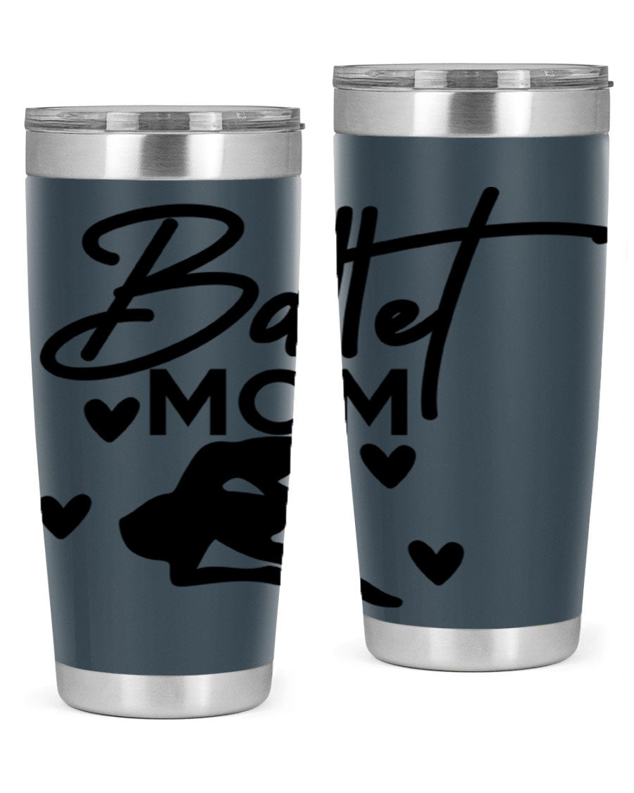 Ballet Mom 10# Tumbler in stainless steel with a stylish ballet-themed design, showcasing its double wall vacuum insulation and drink-thru lid.