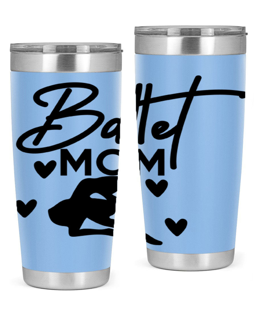 Ballet Mom 10# Tumbler in stainless steel with a stylish ballet-themed design, showcasing its double wall vacuum insulation and drink-thru lid.
