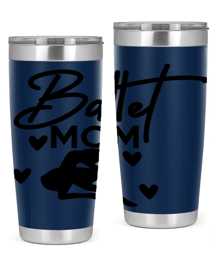 Ballet Mom 10# Tumbler in stainless steel with a stylish ballet-themed design, showcasing its double wall vacuum insulation and drink-thru lid.