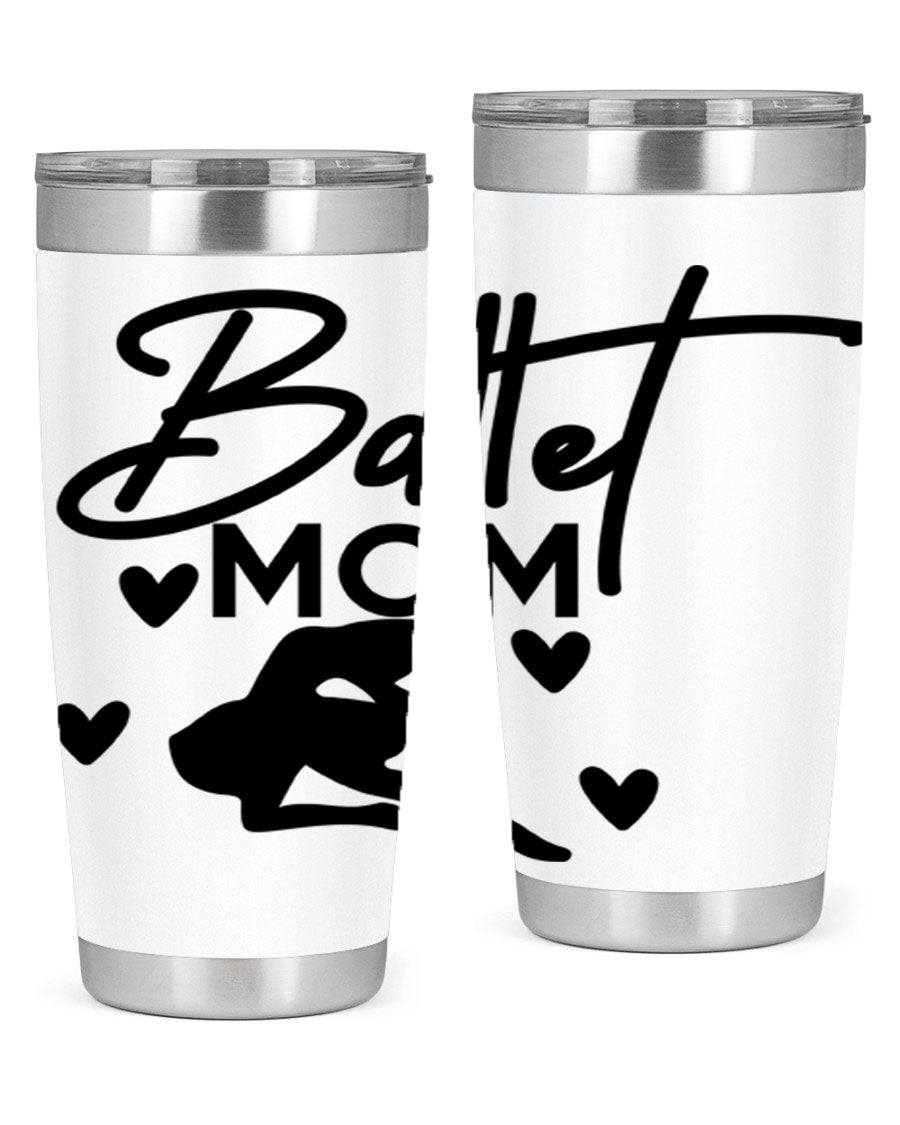 Ballet Mom 10# Tumbler in stainless steel with a stylish ballet-themed design, showcasing its double wall vacuum insulation and drink-thru lid.