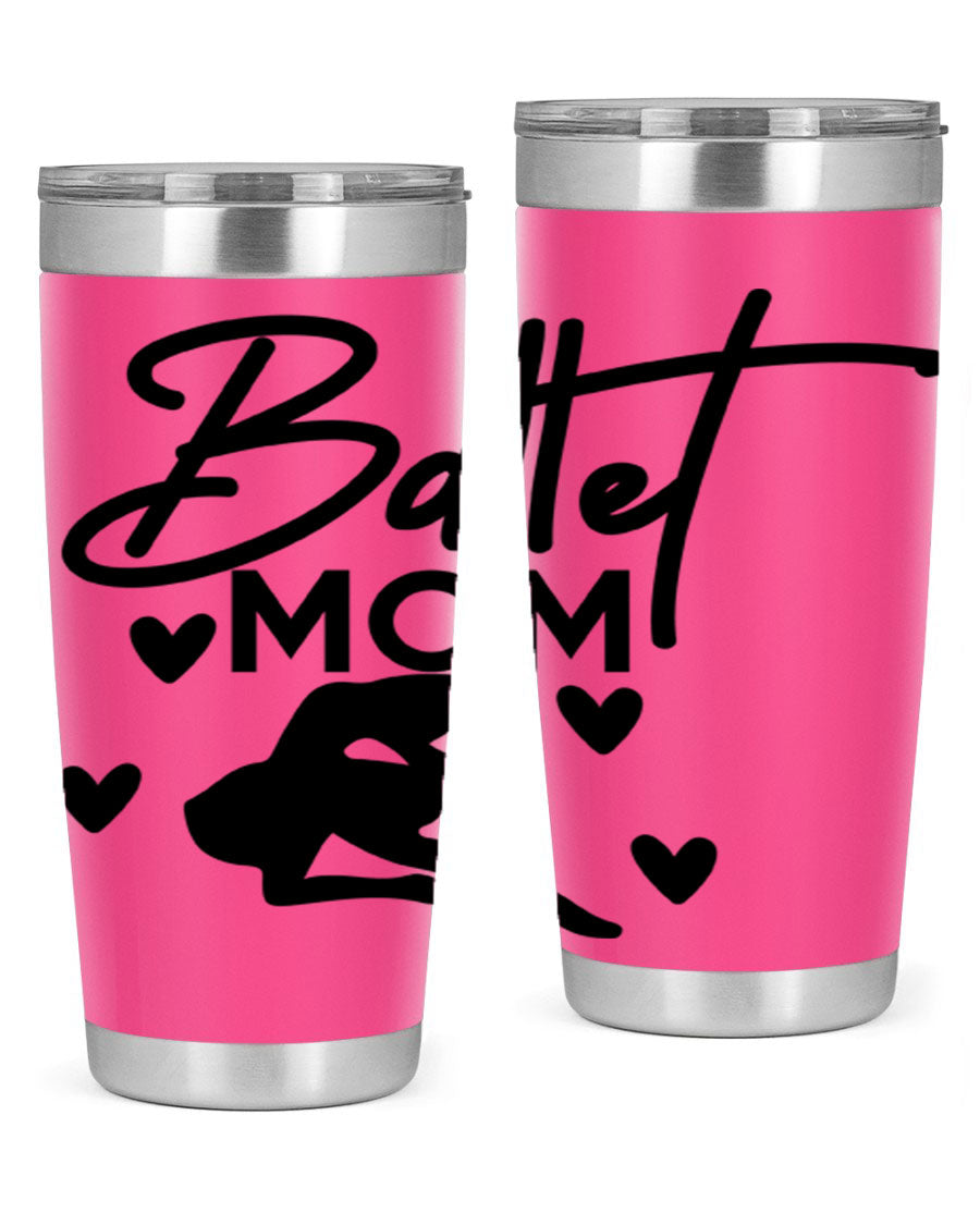 Ballet Mom 10# Tumbler in stainless steel with a stylish ballet-themed design, showcasing its double wall vacuum insulation and drink-thru lid.