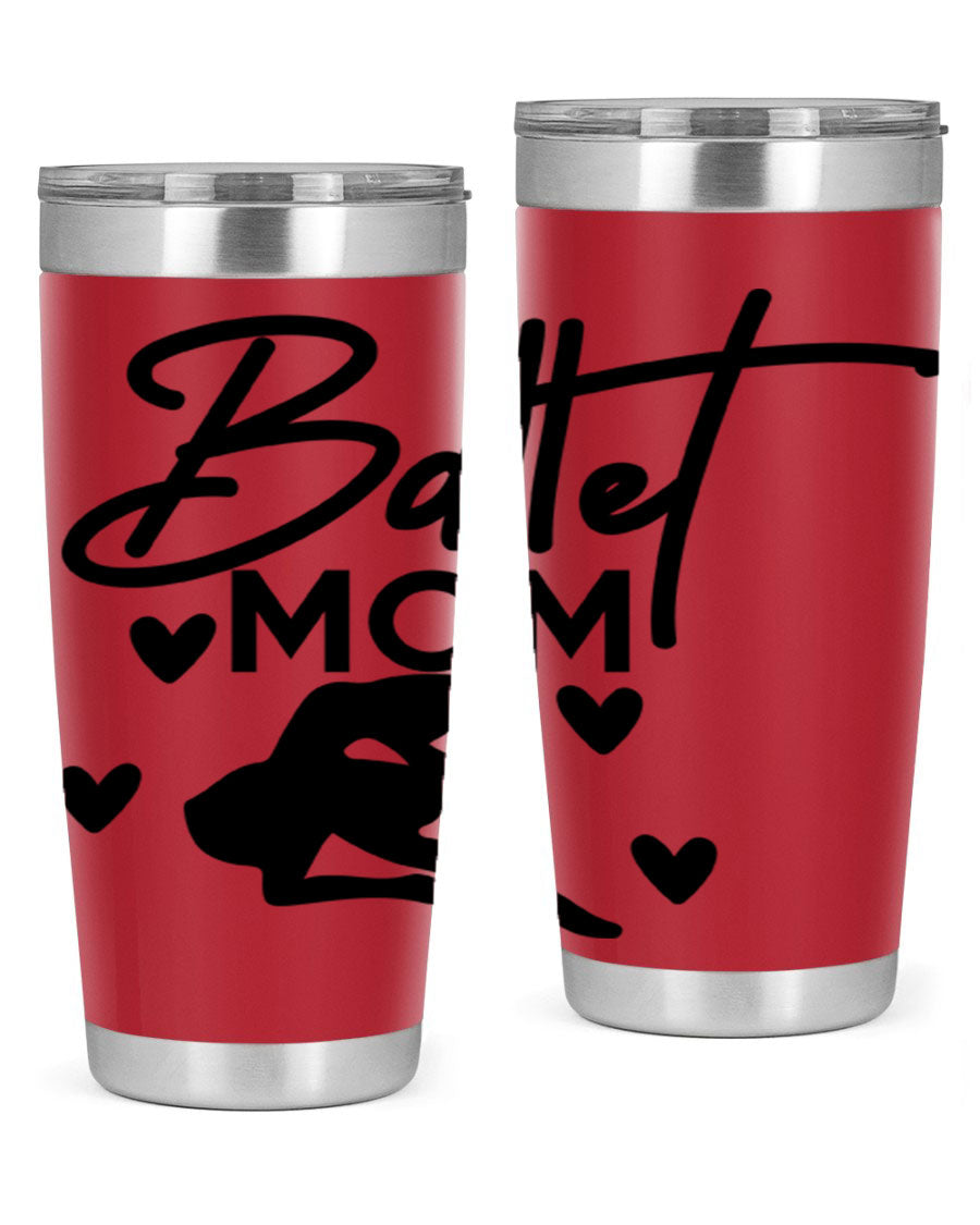 Ballet Mom 10# Tumbler in stainless steel with a stylish ballet-themed design, showcasing its double wall vacuum insulation and drink-thru lid.