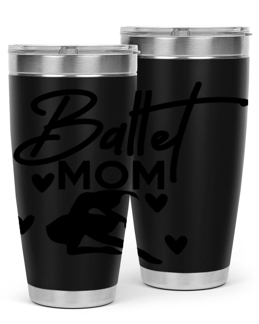 Ballet Mom 10# Tumbler in stainless steel with a stylish ballet-themed design, showcasing its double wall vacuum insulation and drink-thru lid.