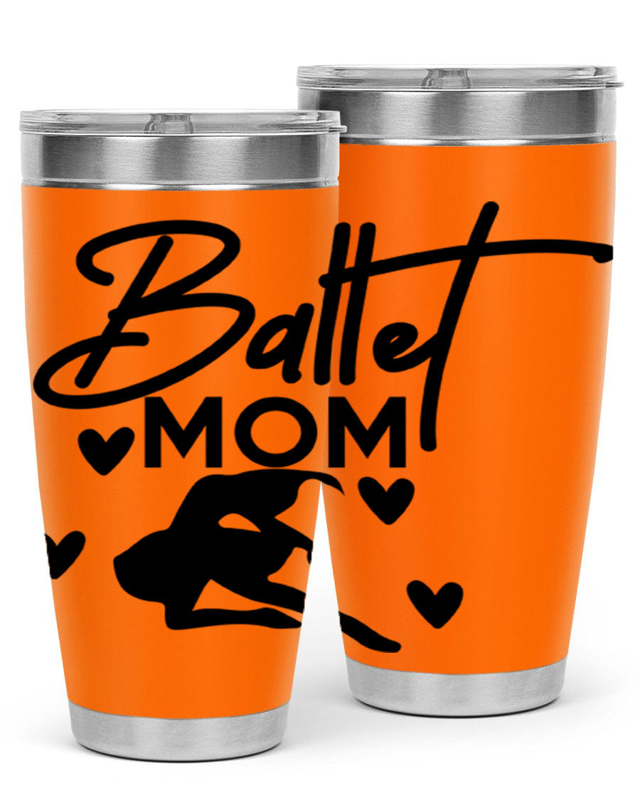 Ballet Mom 10# Tumbler in stainless steel with a stylish ballet-themed design, showcasing its double wall vacuum insulation and drink-thru lid.