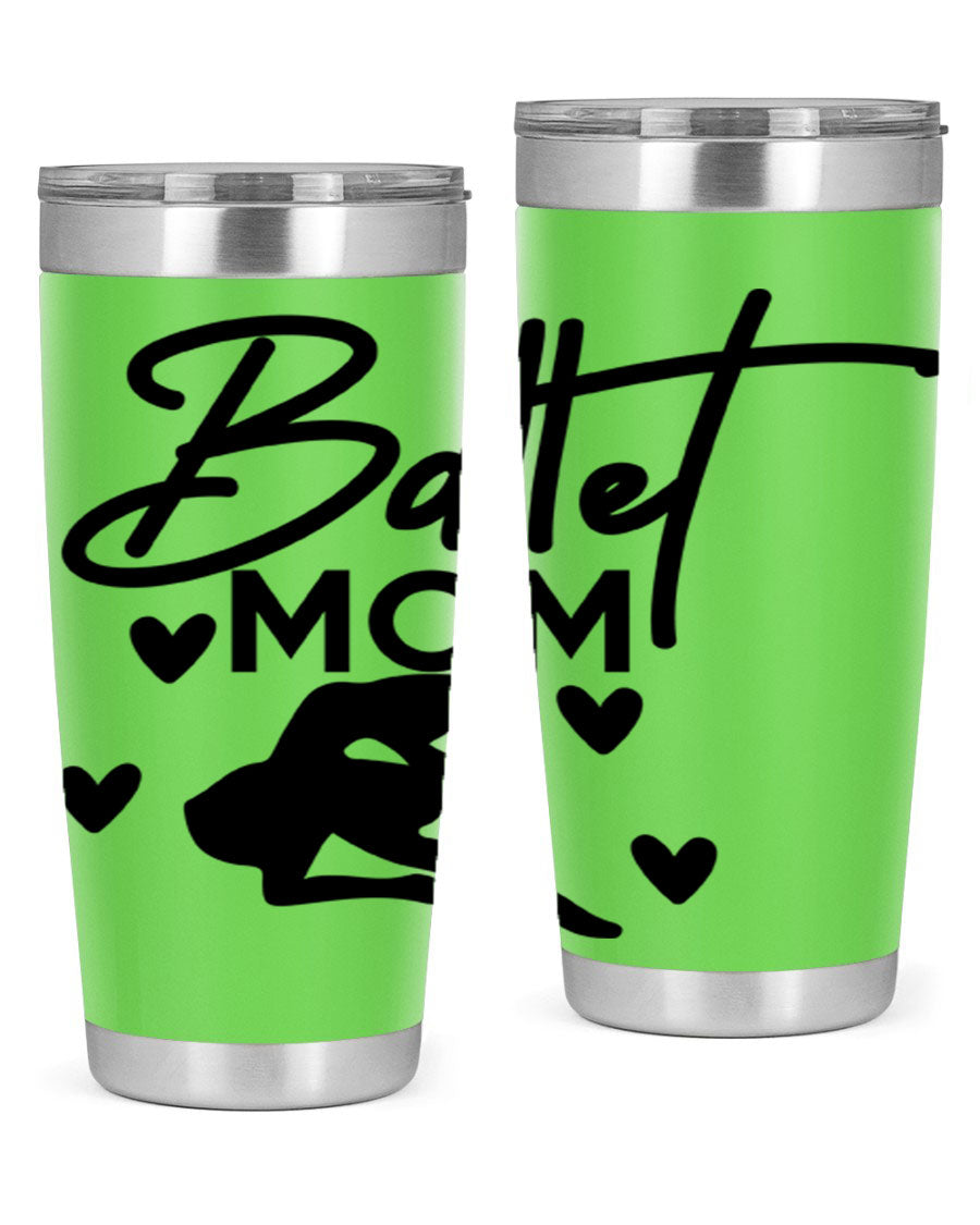 Ballet Mom 10# Tumbler in stainless steel with a stylish ballet-themed design, showcasing its double wall vacuum insulation and drink-thru lid.