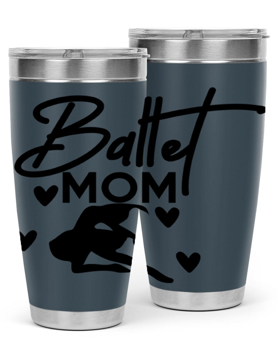 Ballet Mom 10# Tumbler in stainless steel with a stylish ballet-themed design, showcasing its double wall vacuum insulation and drink-thru lid.