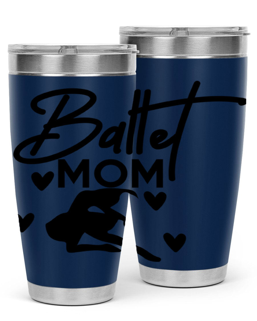 Ballet Mom 10# Tumbler in stainless steel with a stylish ballet-themed design, showcasing its double wall vacuum insulation and drink-thru lid.