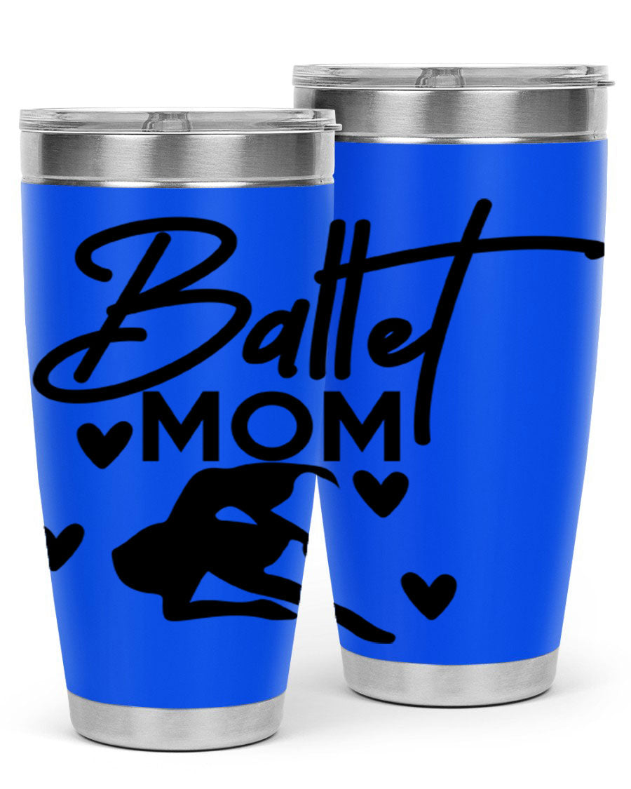 Ballet Mom 10# Tumbler in stainless steel with a stylish ballet-themed design, showcasing its double wall vacuum insulation and drink-thru lid.
