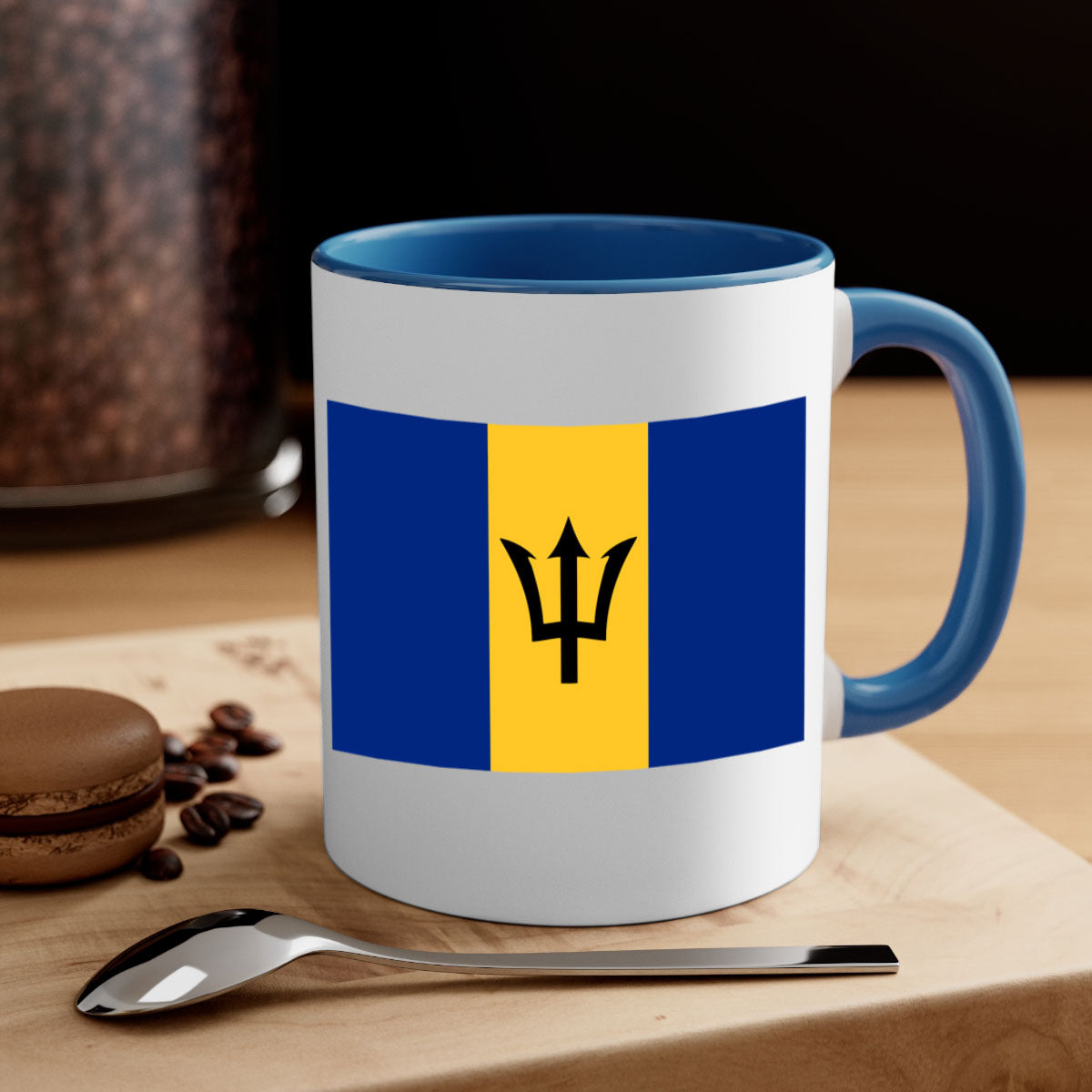 Barbados 183# Mug featuring a glossy finish with a colorful handle and interior, available in two sizes.