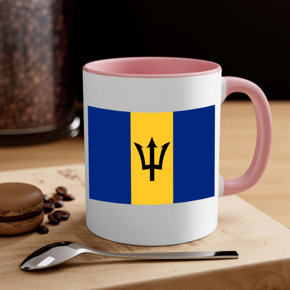 Barbados 183# Mug featuring a glossy finish with a colorful handle and interior, available in two sizes.