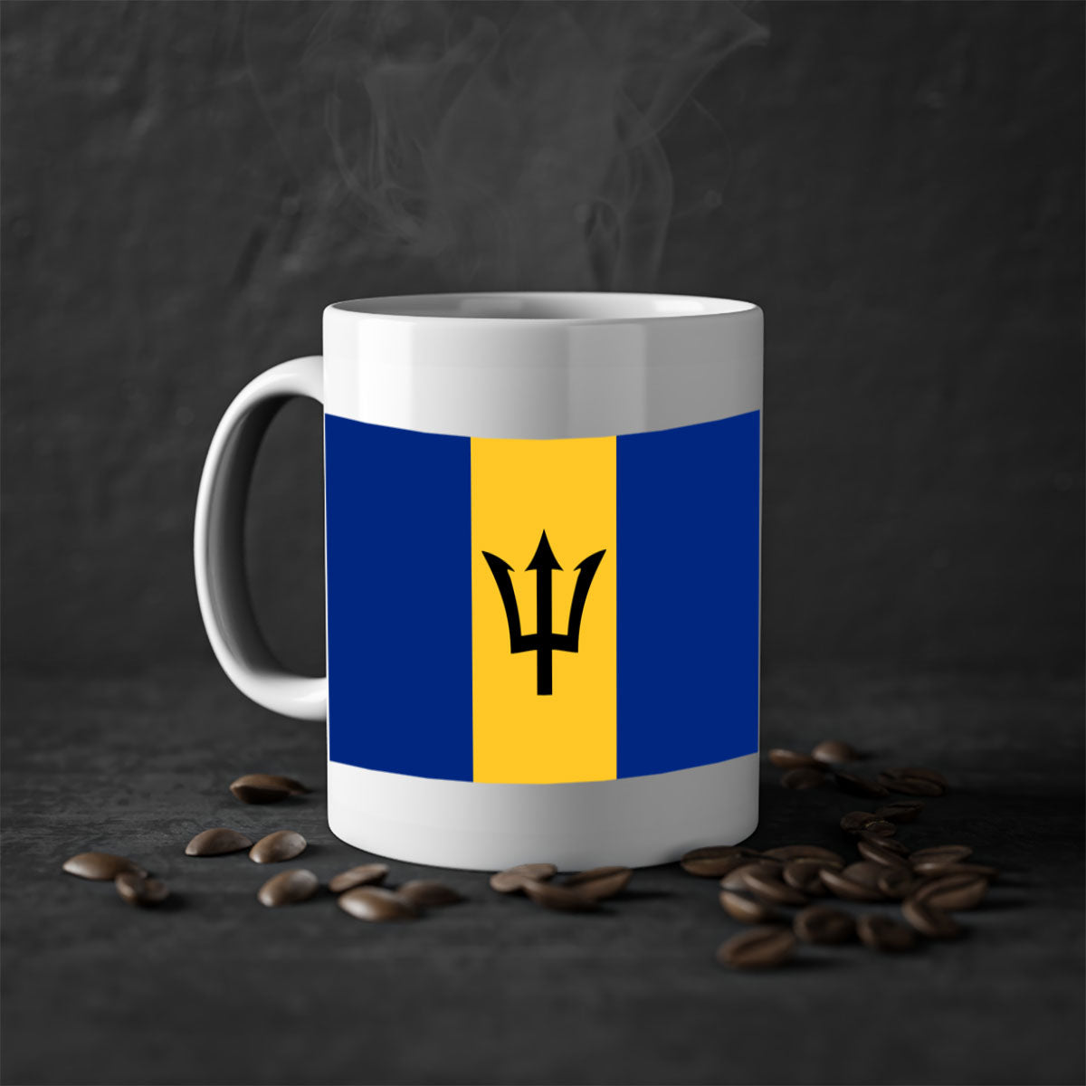Barbados 183# Mug featuring a glossy finish with a colorful handle and interior, available in two sizes.