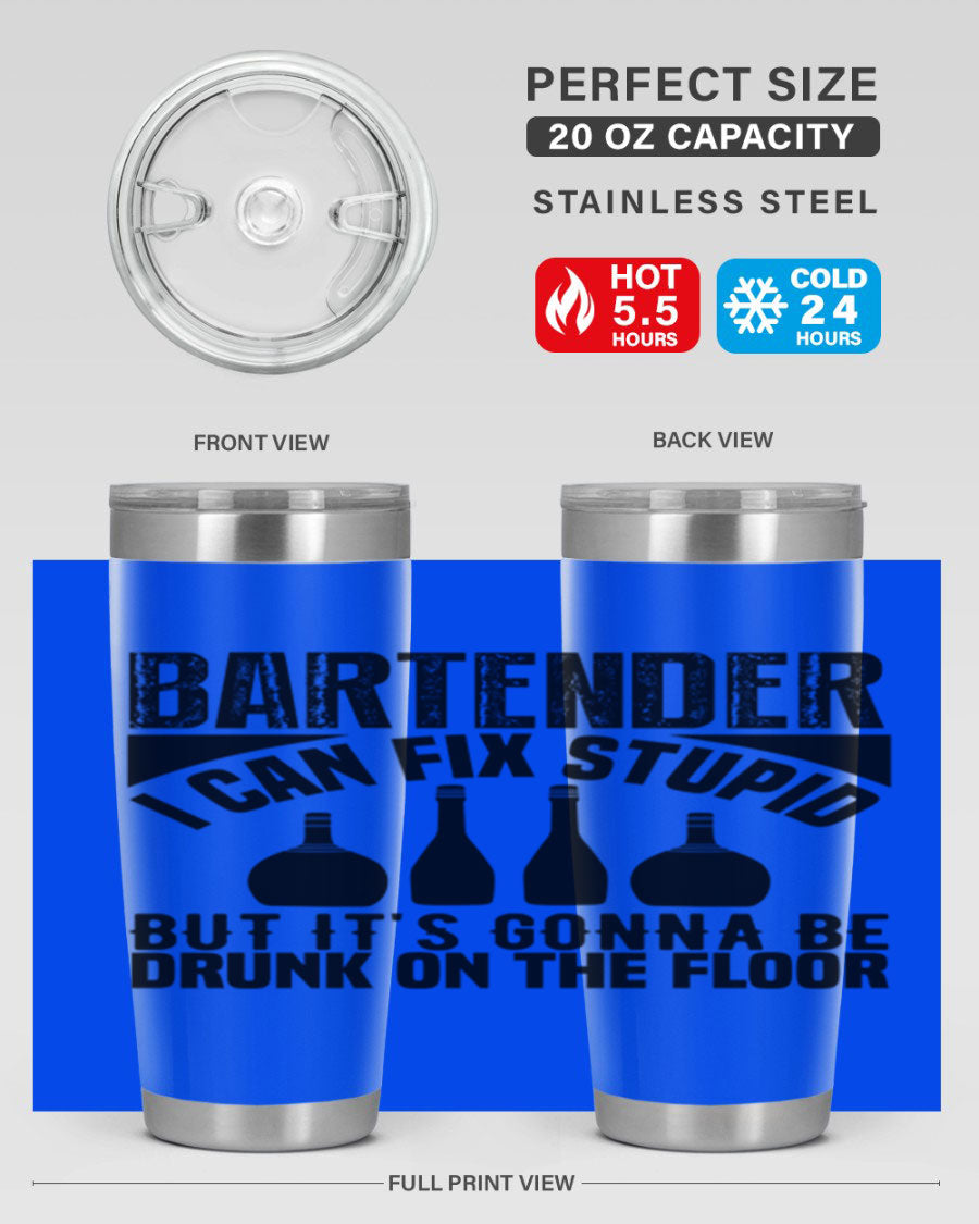 Bartender I Can Fix Style 9# tumbler, a 20oz double wall vacuum stainless steel drink container with a copper lining and a drink-thru lid.