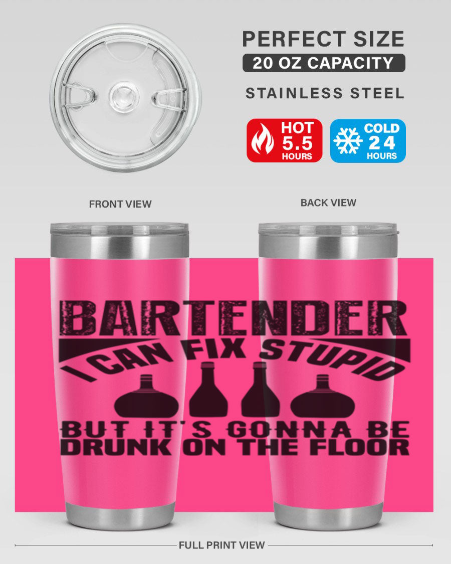 Bartender I Can Fix Style 9# tumbler, a 20oz double wall vacuum stainless steel drink container with a copper lining and a drink-thru lid.