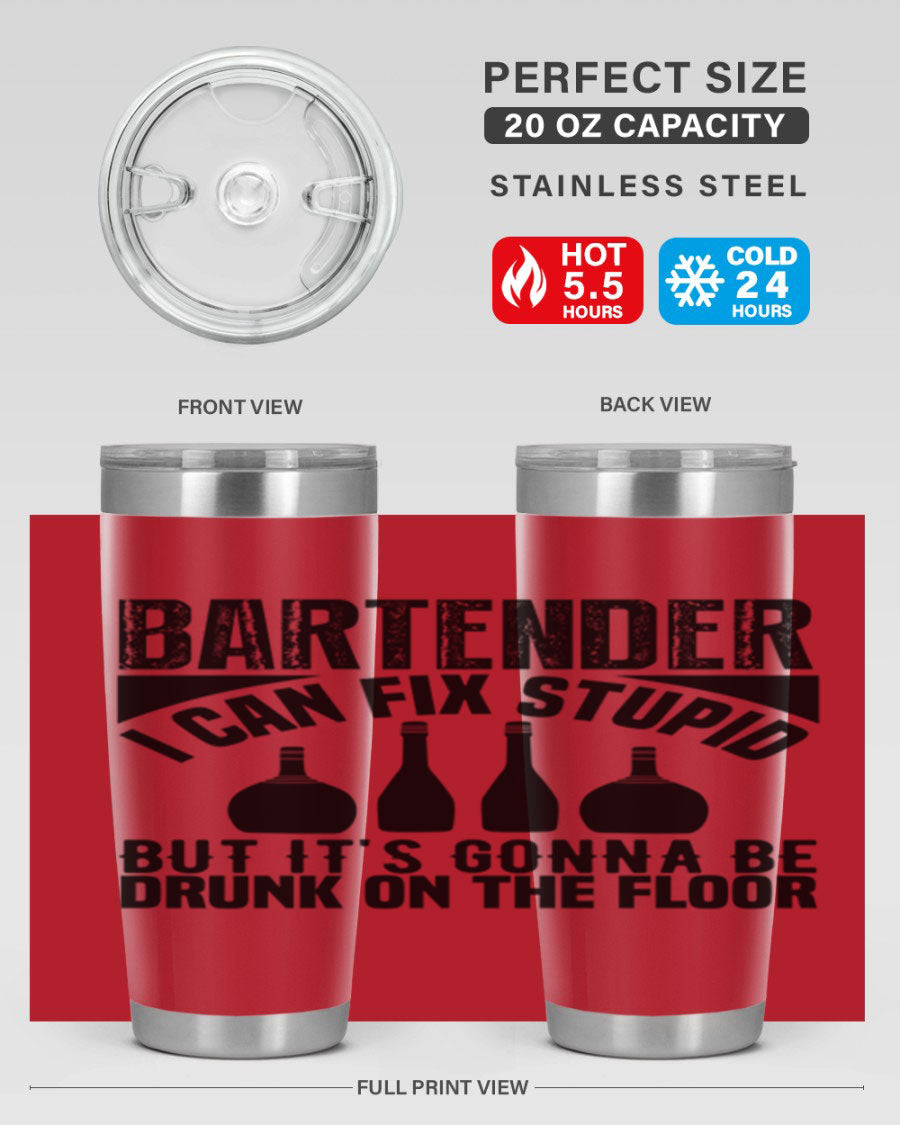 Bartender I Can Fix Style 9# tumbler, a 20oz double wall vacuum stainless steel drink container with a copper lining and a drink-thru lid.
