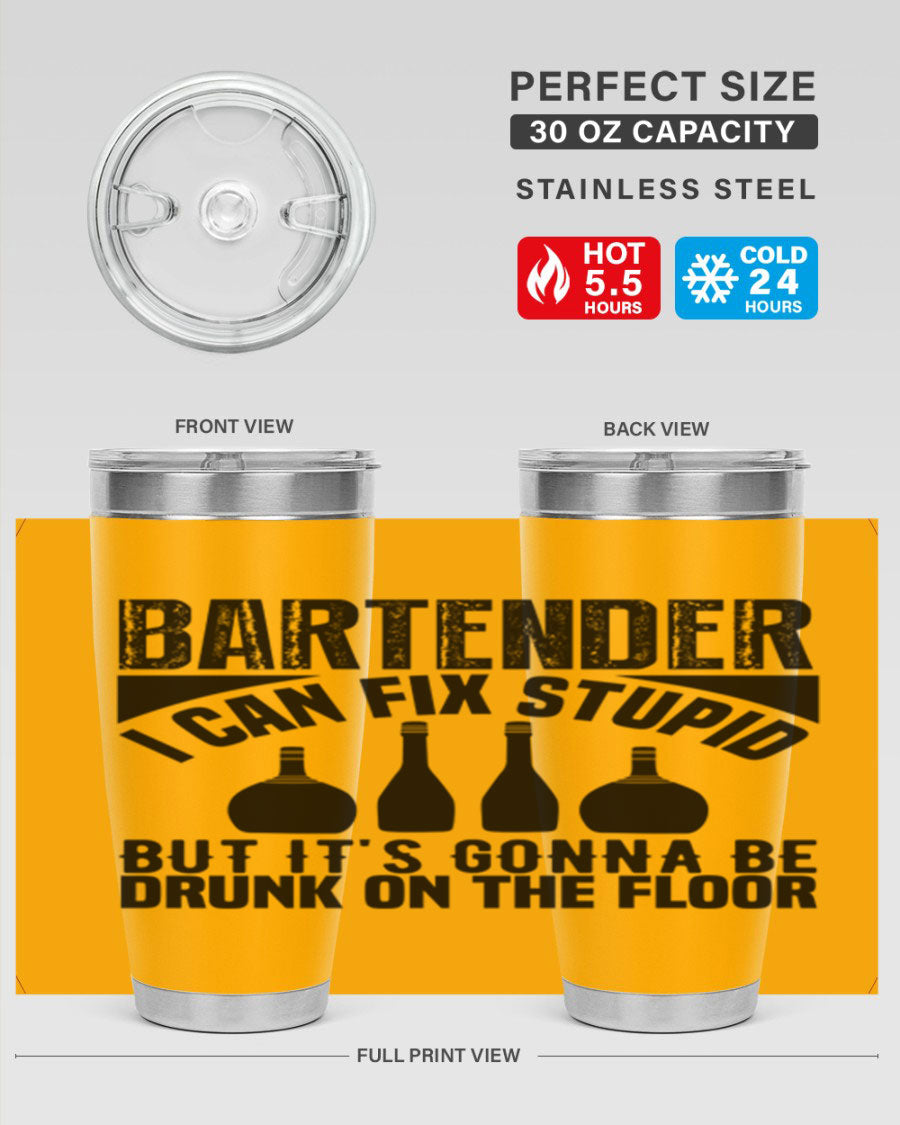 Bartender I Can Fix Style 9# tumbler, a 20oz double wall vacuum stainless steel drink container with a copper lining and a drink-thru lid.